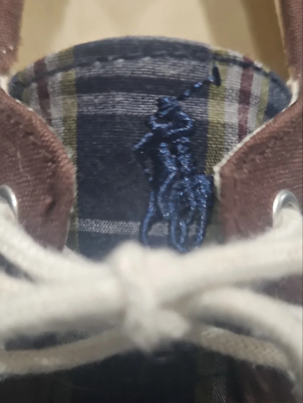 Ralph Lauren Polo Plaid Canvas Boat Shoes in Blue and Brown - Lace-Up Casual
